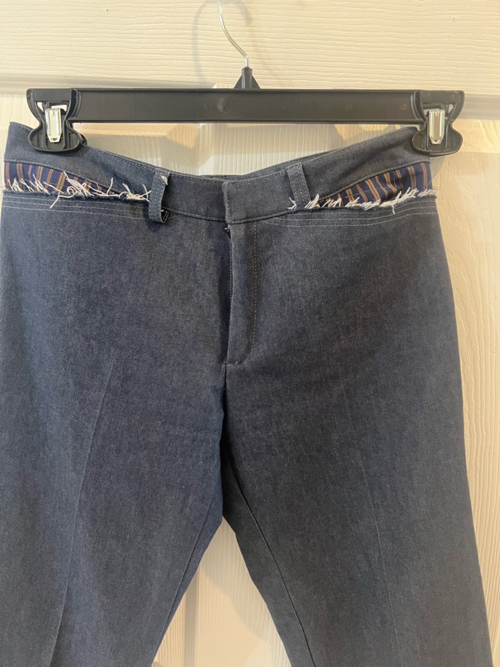 Women’s Navy Blue Denim Fold-Over Waist Capris